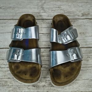 Birkenstock Metallic Silver Florida Sandals Slides Size 37